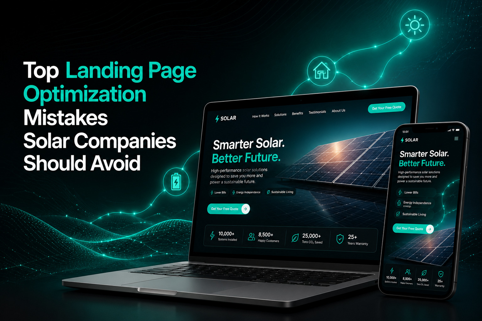 Landing page optimization tips showing common mistakes solar companies should avoid to improve lead generation and conversion rates.