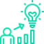 Icon of men with a chart and a bulb pointing upwards.